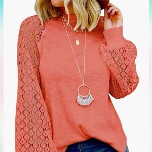 Women's Coral Lace Sleeve Top